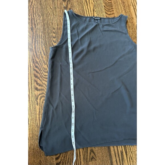 Eileen Fisher 100% Silk Gray Georgette Crepe Ballet Neck Long Tank Petite Large - Picture 9 of 9